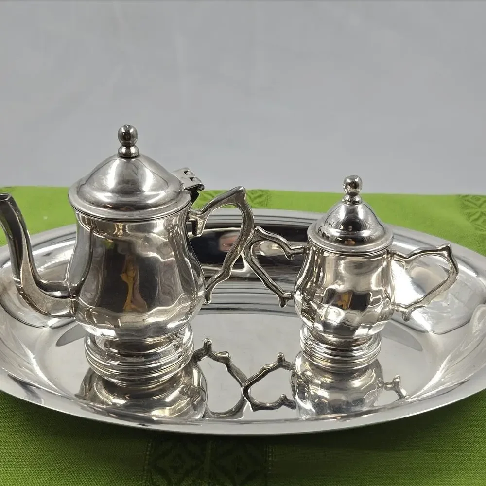 Godinger Silverplate Creamer & Sugar Bowl on platter.